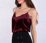 Women's Summer Lace Floral Camis V Neck Tops Sleeveless Strap Velvet Tops Solid Pink Red Blue Black  Female Sexy Velvet Vest