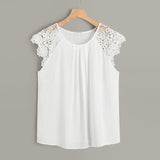 Plus Size Summer Fashion Floral Lace Blouse Casual Ladies Sexy Solid Tee Tops Female Women's Short Sleeve Shirt Blusas Pullover