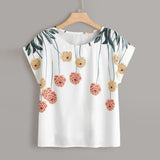Plus Size Summer Fashion Floral Print Blouse Casual Sexy O-Neck Loose Tee Tops Female Women's Short Sleeve Shirt Blusas Pullover