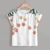 Plus Size Summer Fashion Floral Print Blouse Casual Sexy O-Neck Loose Tee Tops Female Women's Short Sleeve Shirt Blusas Pullover