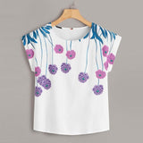 Plus Size Summer Fashion Floral Print Blouse Casual Sexy O-Neck Loose Tee Tops Female Women's Short Sleeve Shirt Blusas Pullover