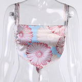 WannaThis Crop Top Women's Tube top Floral Backless Bow Bandage Sexy Spahetti Strap Summer Top Camisole Casual Hem Assymmetric