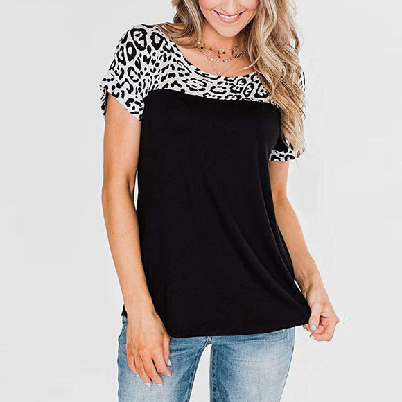 Women's Casual Short Sleeve Shirts Color Block Tunic Leopard Elegant Tops womens tops and blouses top patchwork 2020 NEW