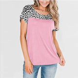 Women's Casual Short Sleeve Shirts Color Block Tunic Leopard Elegant Tops womens tops and blouses top patchwork 2020 NEW
