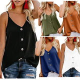 2020 European and US women's casual V-neck button-down vest blouse summer sleeveless blouse Sexy solid-color printed T-shirt